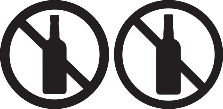 No alcohol symbol with no alcohol with alcohol ban with drink restriction with alcohol free with warning sign with public place