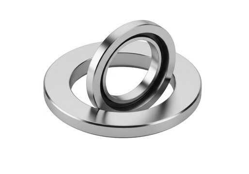 Two interlocking metallic rings isolated on transparent background