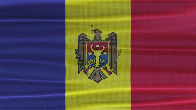 Moldova flag waving in the wind with high quality fabric texture