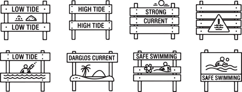 Guide to beach safety: tides, currents and safe swimming practices Vector