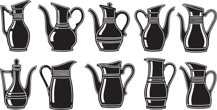A collection of black and white line drawings of different vases and urns Vector