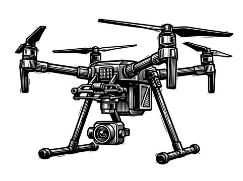 Vintage Survey Drone Engraving Illustration Black and White Line Art