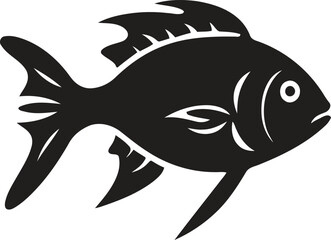 Fototapeta premium A black and white minimalist icon featuring a simple silhouette design of a swimming ocean fish