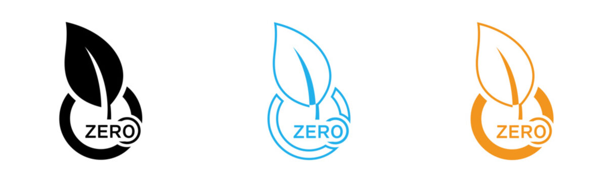 Zero logo leaf icons in black blue and orange colors for eco friendly business branding