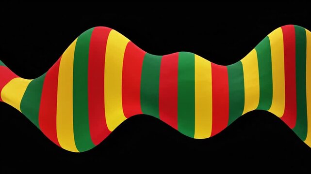 Dynamic red, yellow, and green striped wave on black background