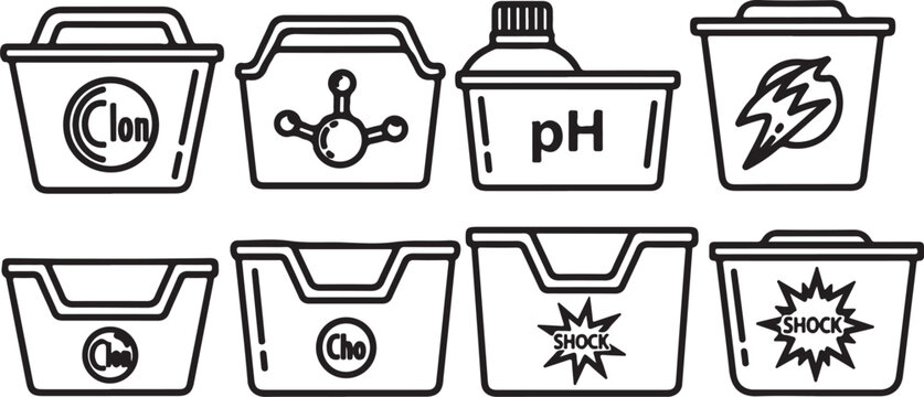 Common swimming pool maintenance equipment and their symbols Vector