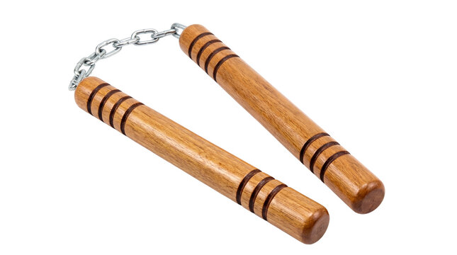 Wooden Nunchucks Martial Arts Weapon Close Up on Transparent Background isolated on transparent background