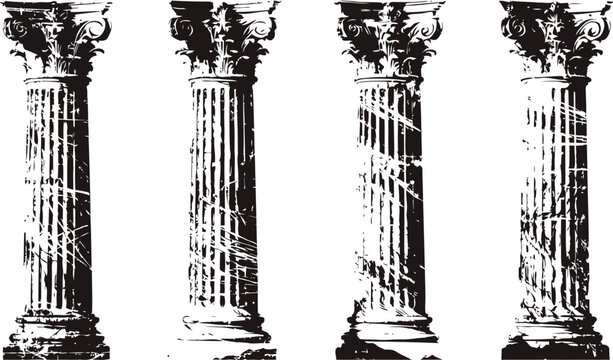 Ancient greek corinthian columns set of four vintage architectural roman pillars with ornate capitals antique design elements