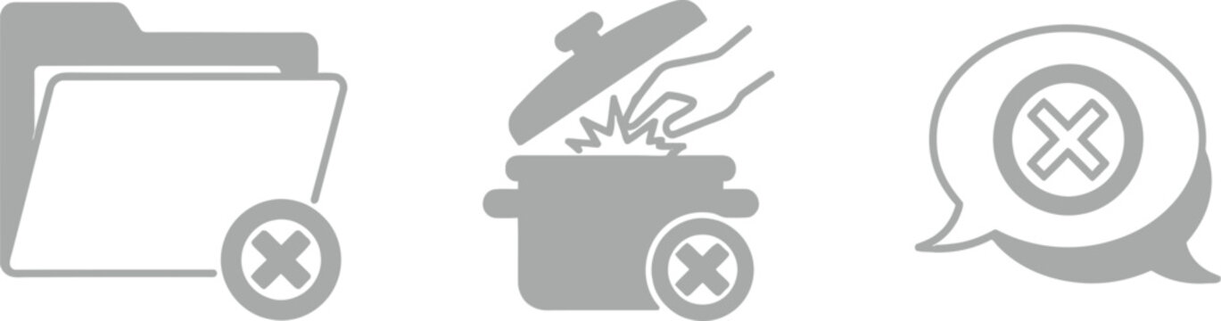 Vector icons of delete file, delete pot and delete chat