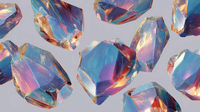 Crystal shapes form a plain backdrop.