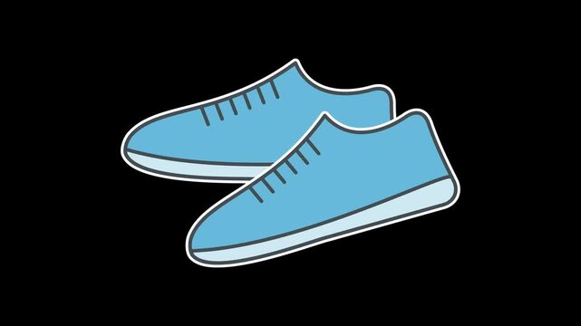 Fresh seamless looping animation of swaying light blue sneakers for sports or casual fashion concepts; stylish footwear on a transparent alpha channel background in 4k horizontal resolution