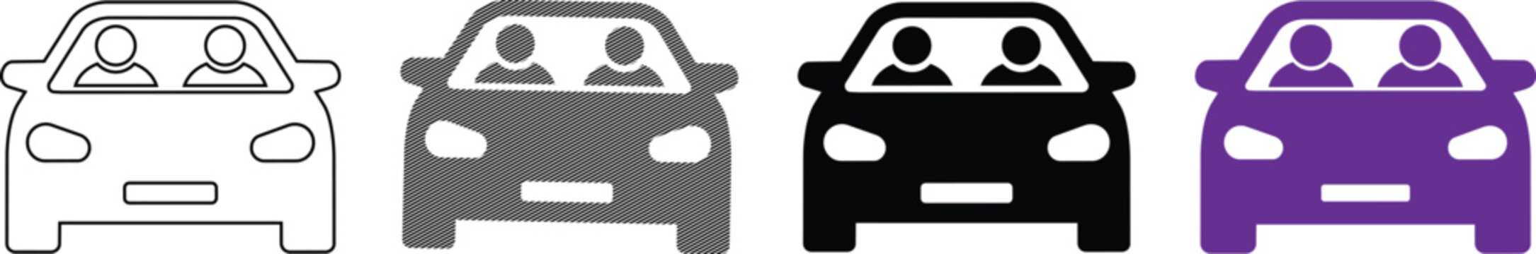 Vector car with passengers ride sharing flat icon with carpooling vect
