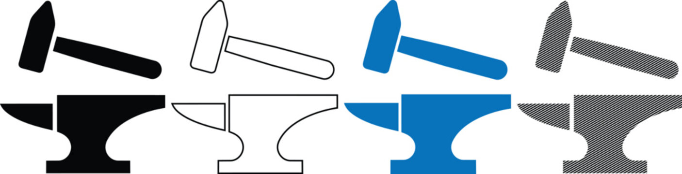 Vector hammer and anvil blacksmith tools icon with flat design