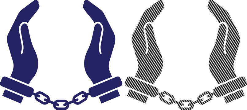 Vector handcuffed hands icon. symbol of arrest and incarceration