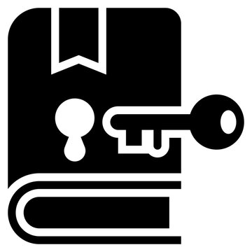 book key lock knowledge education success learning solid glyph icon