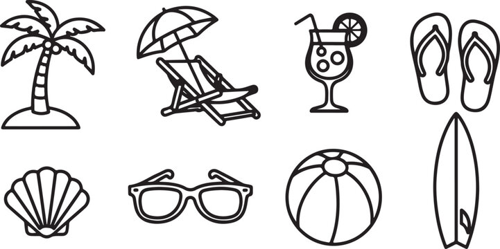 A collection of simple, black and white line drawings of various objects Vector