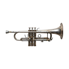Obraz premium Vintage trumpet with a silver and brass finish isolated on transparent background