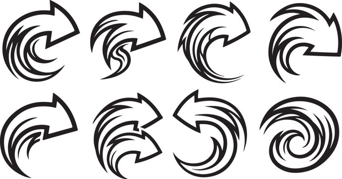 Sketch of abstract swirling lines and circular patterns with arrows Vector