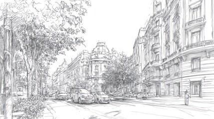 Obraz premium City street ink sketch classic architecture