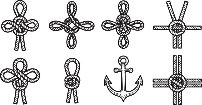 Illustrations of various types of decorative knots and their structures Vector