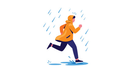 Obraz premium Person in Yellow Raincoat Running Through Heavy Rain