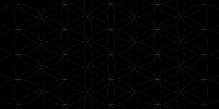 Sacred Geometry Flower of Life Seamless Pattern on Black Background, Minimalist Mandala Vector Aesthetic