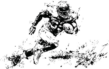 Obraz premium American football player running with ball in action dynamic sports illustration