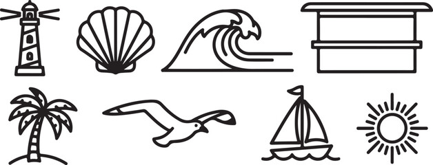 Obraz premium A variety of simple objects and symbols illustrated in black and white line art Vector