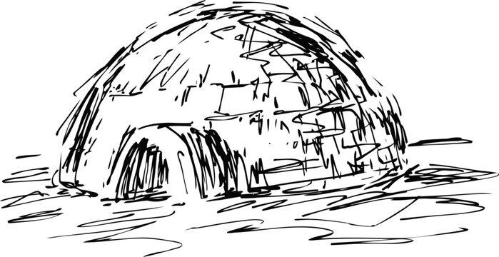 igloo sketch drawing arctic dome shaped snow house illustration
