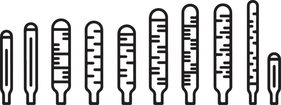 A minimalist illustration of a row of scissors in various positions Vector