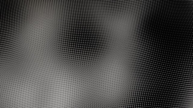 Abstract black and white halftone background with flowing dot pattern and depth distortion, minimal digital texture with wave grid structure seamless loop 4K