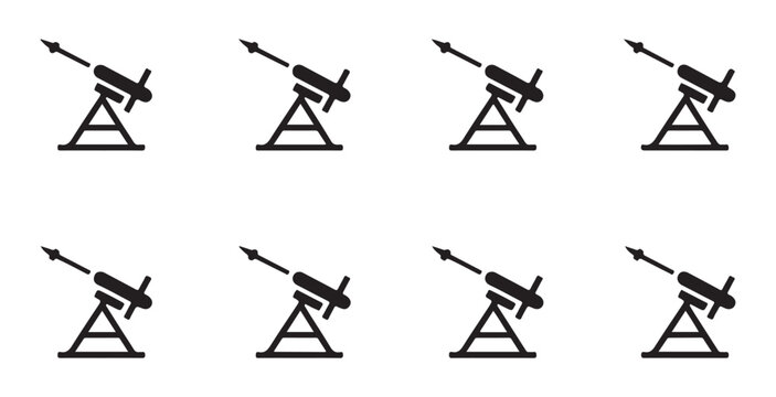 Tactical anti tank missile system silhouettes mounted on sturdy tripod bases for military defense combat.