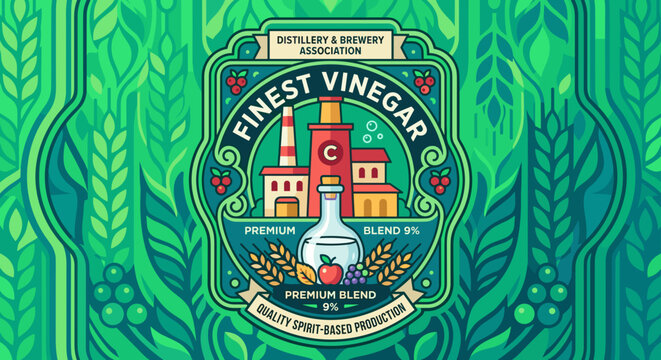 Packaging design label SVG vector featuring finest vinegar from a distillery and brewery association with a modern look