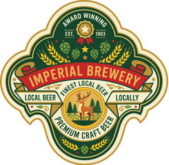 Obraz premium Unique packaging design for Imperial Brewery label featuring a classic look and elements representing local craft beer