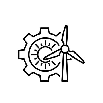 Wind turbine gear icon symbol.