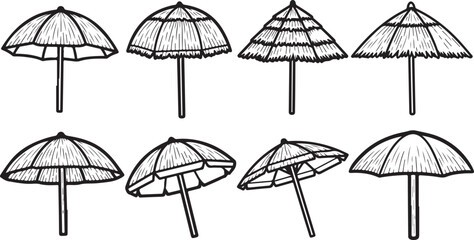 Various styles of umbrellas with different shapes and rib structures Vector © Runa