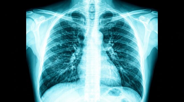Radiograph Revealing Human Thoracic Cavity Bones Lungs and Rib Cage Detailed View Medical Imaging Diagnostic Procedure Science and Healthcare Visualisation