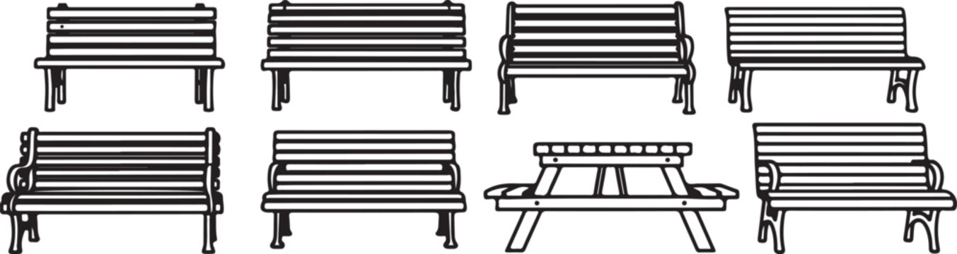 Various types of wooden beds with headboards and footboards illustrated. Vector