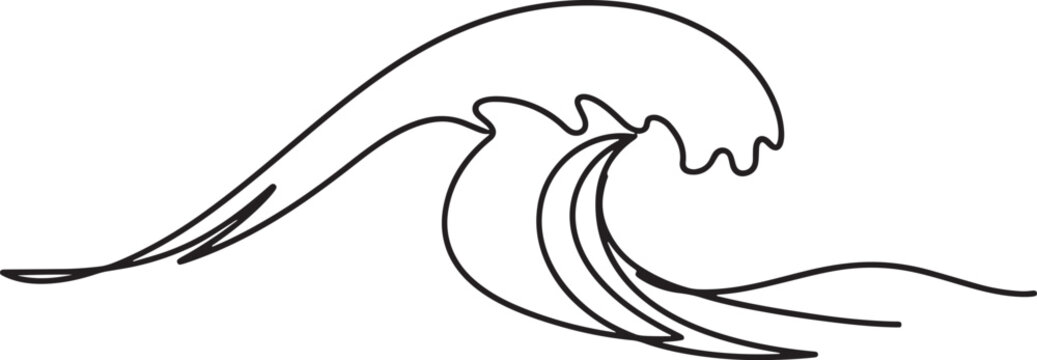 Black and white simple line of a breaking ocean wave