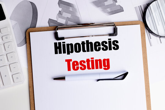 Hypothesis testing concept with clipboard documents charts and office tools representing data analysis