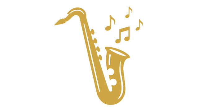 Elegant gold saxophone vector icon illustration with floating musical notes, minimalist flat design for jazz music, playlist, concert, and entertainment themes, scalable AI-generated graphic.