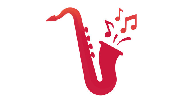 AI-generated vector icon of a stylized saxophone with musical notes, featuring a vibrant orange and red gradient. Minimalist flat illustration for music, jazz, playlist, and entertainment design.