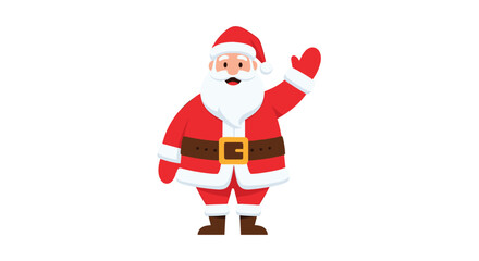 Fototapeta premium Joyful Santa Claus character in a red suit waving with one hand for Christmas holiday greeting and celebration.