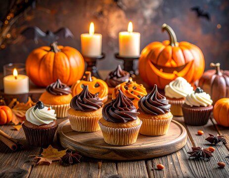 Wundersch&ouml;n geschm&uuml;ckte Halloween-Tafel mit Geb&auml;ck und S&uuml;&szlig;igkeiten