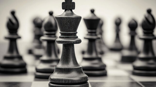 Chess king strategy close up on checkered board