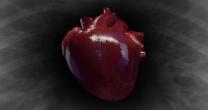 Camera zoom from heart into vein with virus particles. Healthcare and biology related 3D medical footage.
