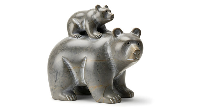 A sculpture of a large bear with a small bear on its back