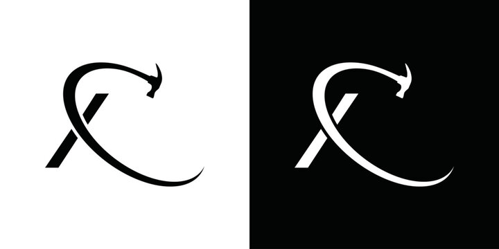 simple vector logo of initial X and hammer
