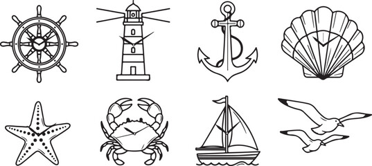 A collection of simple line drawings featuring various objects and animals Vector © Runa