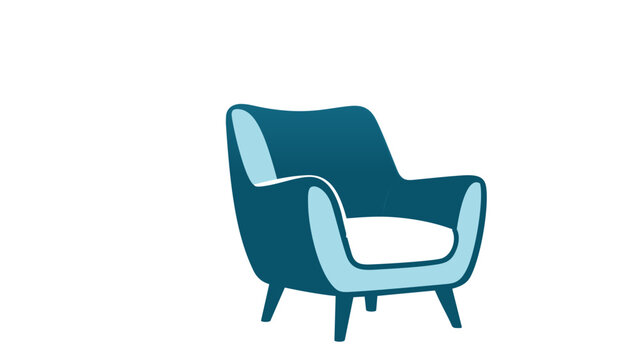 Modern blue armchair vector icon illustration for home living and interior design concepts. Minimalist flat style furniture graphic isolated on white background, perfect for smart home apps and UI.